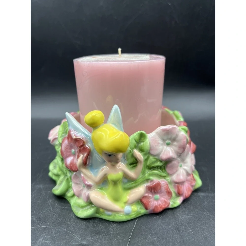 Disney Tinkerbell Candle & Holder Garden Pink Whimsical Imagination Peter Pan